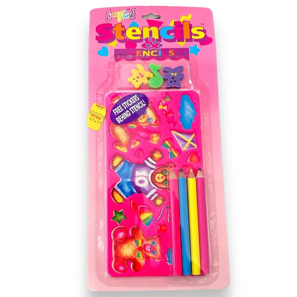 Vintage Sealed Lisa Frank Stencils & Pencils Collection Stickers 1989 Teddy Bear